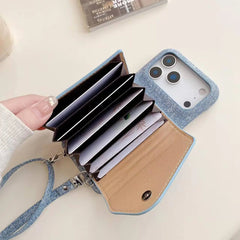 Fabric iPhone Case With Card Holder And Strap Blue-BC25029