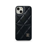 Leather CC iPhone Case With Crad Holder Black -PZB240603