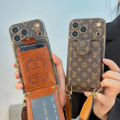 Refined Leather Monogram iPhone Case With Wallet And Crossbody Strap For iPhone 17 Series-GELV143