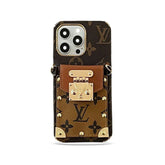Monogram iPhone Case With Card Holder and Strap Brown-QBS240113
