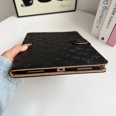 Luxury Leather Monogram iPad Case Black Printing-GELV126