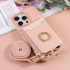 Leather iPhone Cases With Card Holder And Strap(With Stand)Pink-BC25039