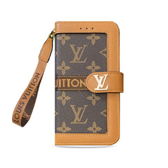 Luxury Leather Folio Monogram iPhone Case With Wallet And Strap Big Printing-GELB002