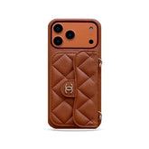 Textured Leather CC iPhone Case With Wallet And Crossbody Strap Coffee For iPhone 17 Series-GECC031