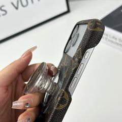 Premium Leather Monogram iPhone Case With Magnetic Stand Big Printing For iPhone 17 Series-GELV080