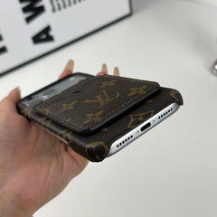 Leather Monogram iPhone Case With Magnetic Card Holder Big Printing For iPhone 17 Series-GELV083