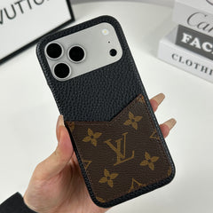 Premium Leather Monogram iPhone Case With Card Holder Big Printing For iPhone 17 Series-GELV092