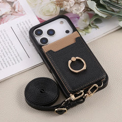 Leather iPhone Cases With Card Holder And Strap Black-BC25038