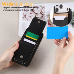 Leather iPhone Cases With Card Holder And Strap Black-BC25038