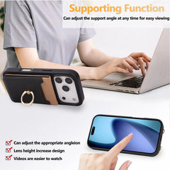 Leather iPhone Cases With Card Holder And Strap Black-BC25038