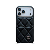Leather CC iPhone Case With Card Holder Black For iPhone 17 Series-GECC024