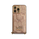 Leather CH Case With Wallet For iPhone And Strap For iPhone Coffee-LLB241737