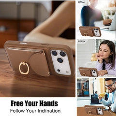 Leather iPhone Cases With Card Holder And Strap(With Stand)Brown-BC25030