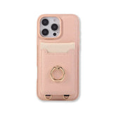 Leather iPhone Cases With Card Holder And Strap(With Stand)Pink-BC25039