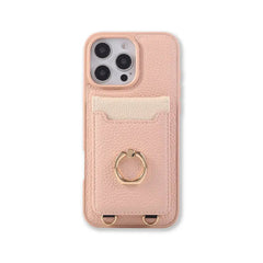 Leather iPhone Cases With Card Holder And Strap(With Stand)Pink-BC25039