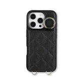 Leather iPhone Cases With Card Holder & Mirror And Strap Black-BC25033