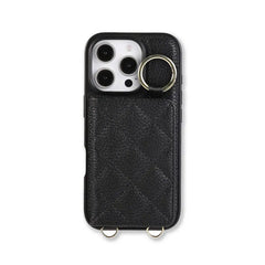 Leather iPhone Cases With Card Holder & Mirror And Strap Black-BC25033