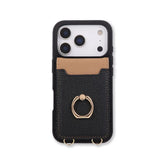 Leather iPhone Cases With Card Holder And Strap Black-BC25038