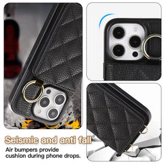Leather iPhone Cases With Card Holder & Mirror And Strap Black-BC25033
