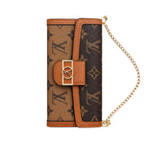 Premium Leather Monogram iPhone Case With Flip Wallet And Crossbody Strap-GELV219