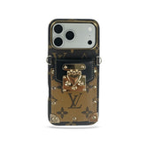 Refined Leather Monogram iPhone Case With Wallet And Crossbody Strap For iPhone 17 Series Black -GELV147