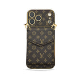 Luxury leather Monogram iPhone Case With Wallet And Crossbody Strap For iPhone 17 Series-GELV152