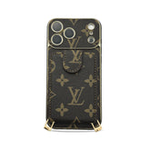 Refined Leather Monogram iPhone Case With Wallet And Crossbody Strap For iPhone 17 Series-GELV143