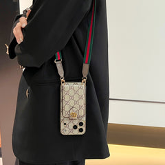 Classic Leather GG iPhone Case With Card Wallet And Strap For iPhone 17 Series-GEGG160
