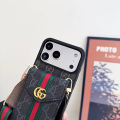 Classic Leather GG iPhone Case With Card Holder And Strap Black-YHK251106
