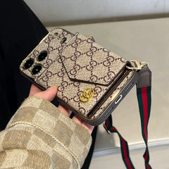 Premium GG iPhone Case With Wallet And Crossbody Strap For iPhone 17 Series-GEGG001