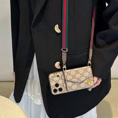 Premium GG iPhone Case With Wallet And Crossbody Strap For iPhone 17 Series-GEGG001