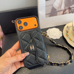 Elegant Leather CC iPhone Case With Wallet And Crossbody Strap-GECC189