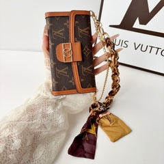 High-quality Leather Monogram iPhone Case With Flip Wallet And Chain-GELV218