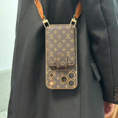 Refined Leather Monogram iPhone Case With Wallet And Crossbody Strap For iPhone 17 Series-GELV150