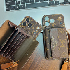 Refined Leather Monogram iPhone Case With Wallet And Crossbody Strap For iPhone 17 Series-GELV146