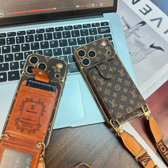 Refined Leather Monogram iPhone Case With Wallet And Crossbody Strap For iPhone 17 Series-GELV150