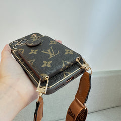 Refined Leather Monogram iPhone Case With Wallet And Crossbody Strap For iPhone 17 Series-GELV143