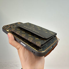 High-quality Leather Monogram iPhone Case With Wallet And Crossbody Strap For iPhone 17 Series-GELV153