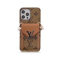 Monogram iPhone Case With Wallet And  Strap Yellow Printing -DGK240329