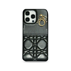 Classic CD iPhone Case With Card Holder Leather Black-JDK240513
