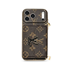 High-quality Leather  Monogram iPhone Case With Wallet And Crossbody Strap For iPhone 17 Series-GELV168