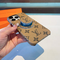 Classic Monogram iPhone Case With Holder Yellow Printing（Compatible With Magsafe）