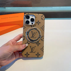 Classic Monogram iPhone Case With Holder Yellow Printing（Compatible With Magsafe）