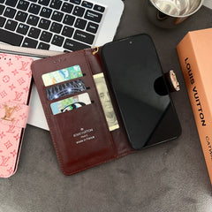 Chic Folding Monogram iPhone Case with Card Holder And Strap Black-GEHYL005