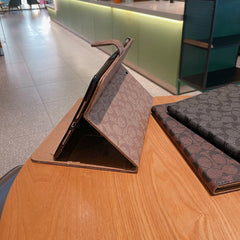 Premium Leather Monogram  iPad Case Coffee-GELV128