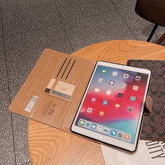 Premium Leather Monogram  iPad Case Coffee-GELV128