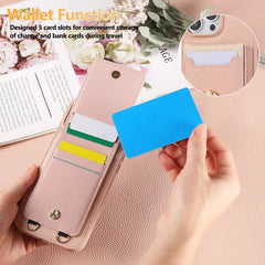 Leather iPhone Cases With Card Holder And Strap（With Stand）Pink-BC25039