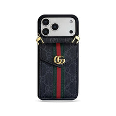 Classic Leather GG iPhone Case With Card Holder And Strap Black-YHK251106