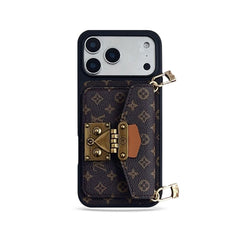 Classic Leather Monogram iPhone Case With Card Holder And Strap-MYK251605