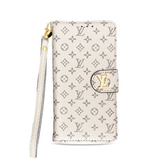 Chic Folding Monogram iPhone Case with Card Holder And Strap White-GEHYL005